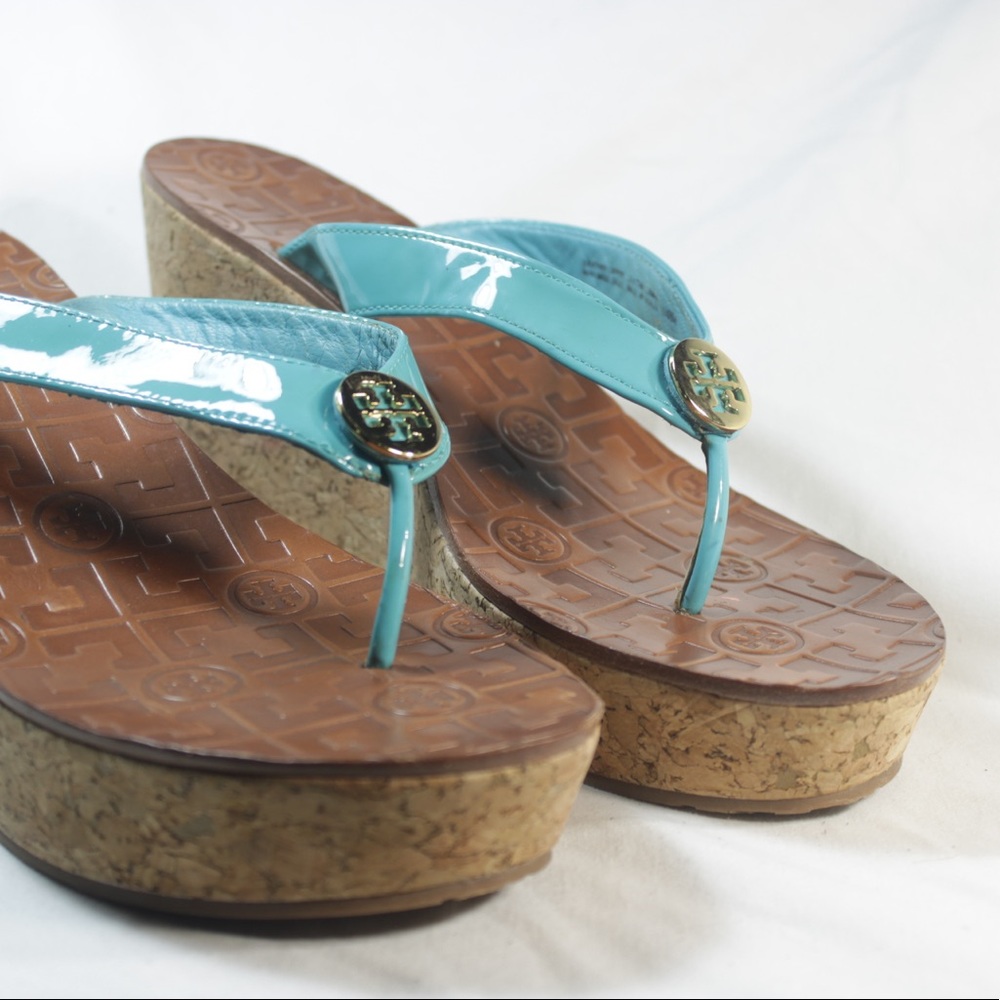 Teal and tan sandals